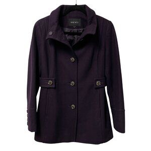 NINE WEST PEACOAT BUTTON UP LINED WOOL BLEND SIZE 6 PURPLE CLASSIC TIMELESS